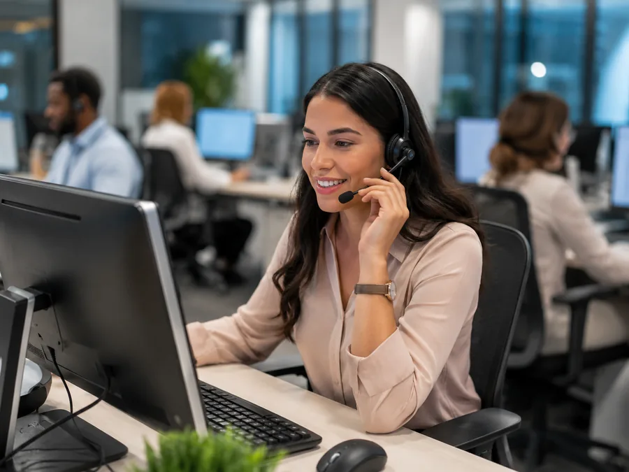 Operadores de contact center atendiendo llamadas